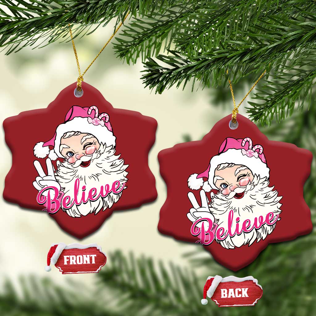 Believe Christmas Vintage Pink Santa Claus Christmas Ornament TS09
