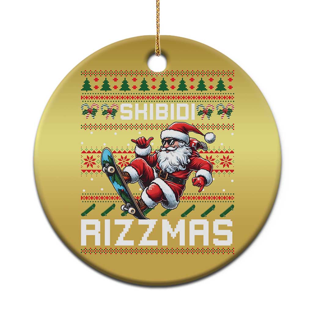 Funny Xmas Christmas Ornament Skibidi Rizzmas Cool Santa Skateboard Rizz TS09