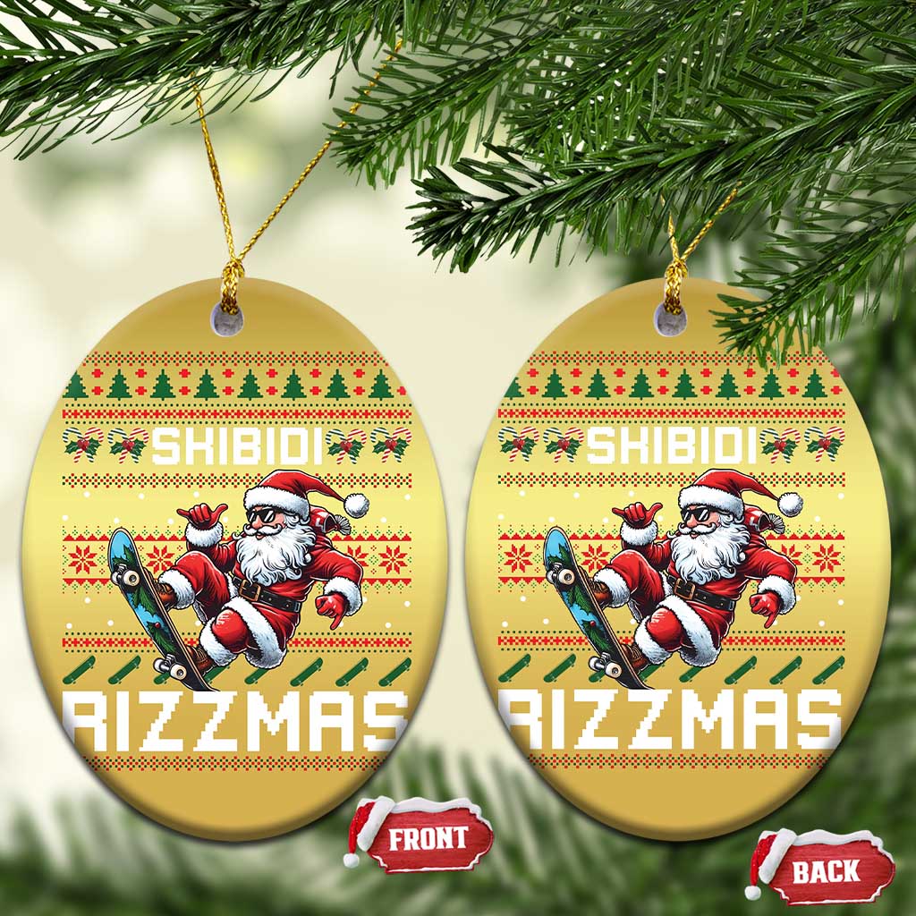 Funny Xmas Christmas Ornament Skibidi Rizzmas Cool Santa Skateboard Rizz TS09