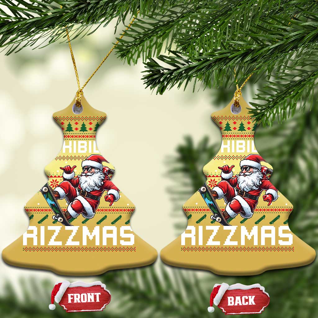 Funny Xmas Christmas Ornament Skibidi Rizzmas Cool Santa Skateboard Rizz TS09