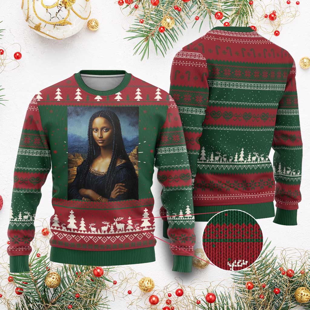 Black Women Pride Ugly Christmas Sweater Melanin Mona Lisa Afro Queen Aesthetic Black History TS09