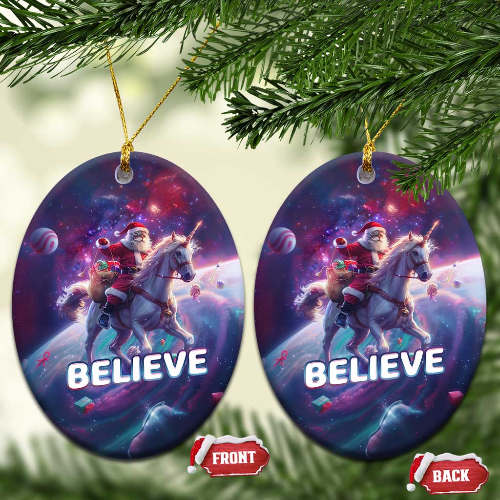 Funny Xmas Cat Christmas Ornament Santa Cat Riding Unicorn Galaxy Outer Space TS09