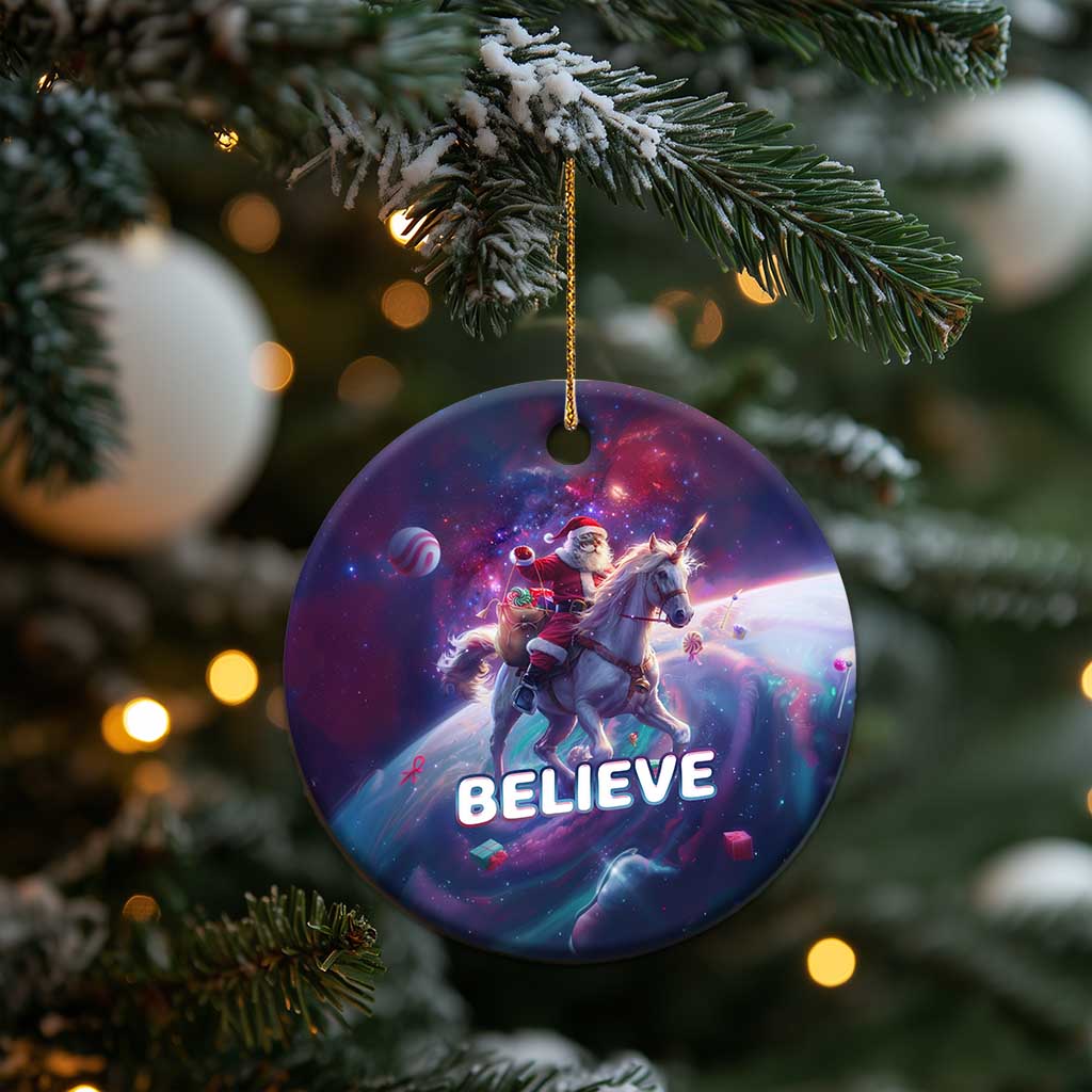 Funny Xmas Cat Christmas Ornament Santa Cat Riding Unicorn Galaxy Outer Space TS09