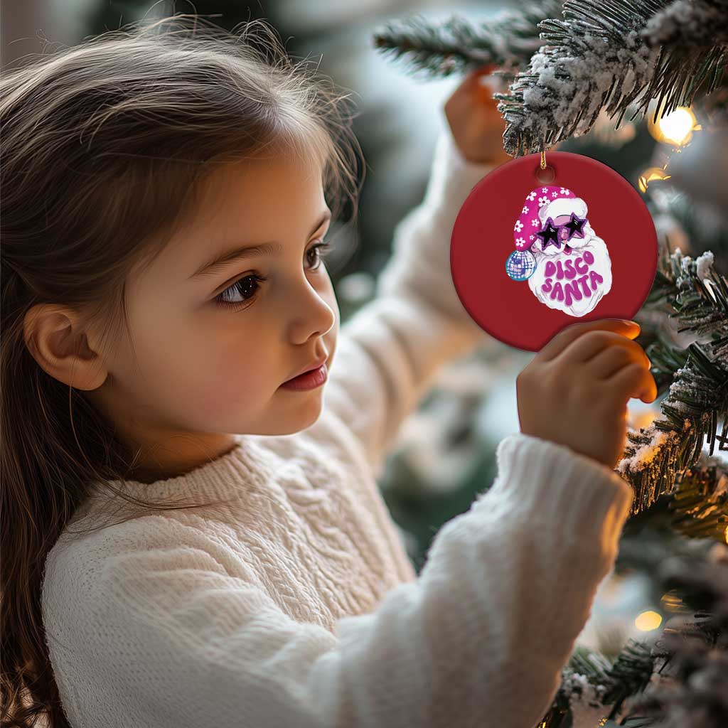Funny Pink Disco Santa Retro Groovy Christmas Ornament TS09