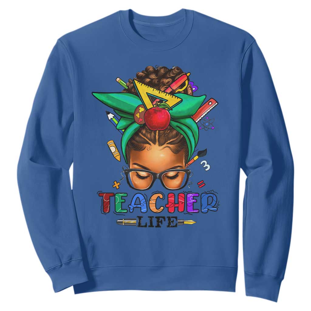 Black Teacher Life Sweatshirt Messy Bun African American Educate TS09