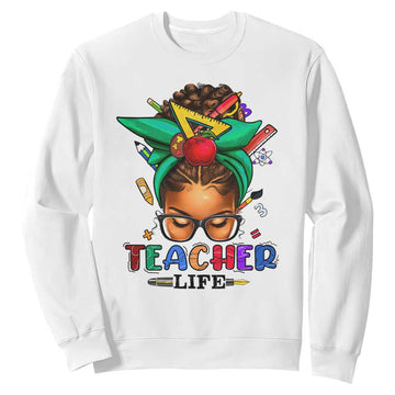 Black Teacher Life Sweatshirt Messy Bun African American Educate TS09