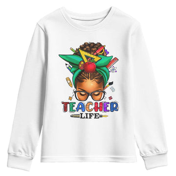 Black Teacher Life Youth Sweatshirt Messy Bun African American Educate TS09