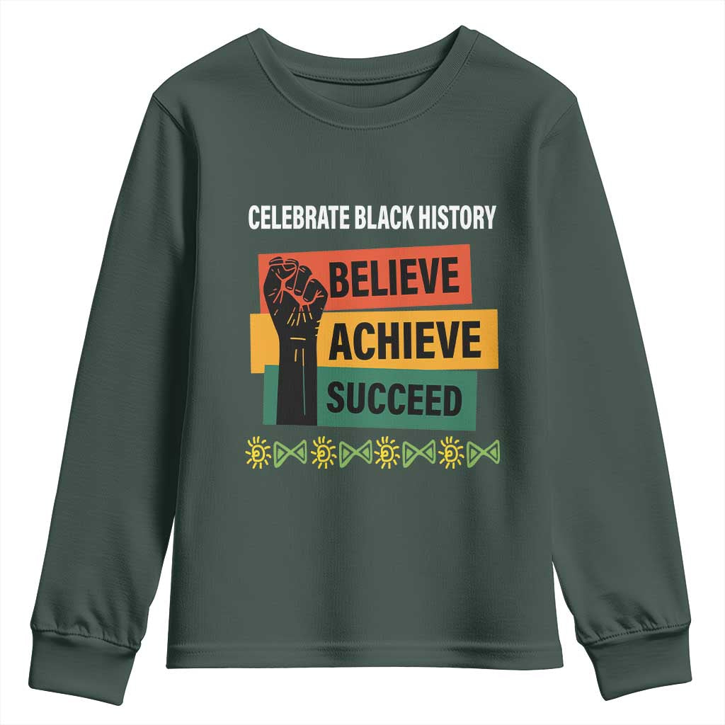 Black History Month Youth Sweatshirt Believe Achieve Succeed African Americans Melanin Pride TS09