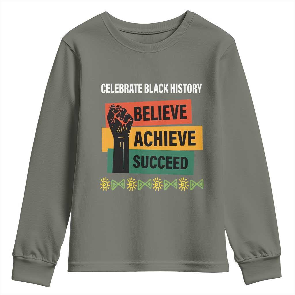 Black History Month Youth Sweatshirt Believe Achieve Succeed African Americans Melanin Pride TS09