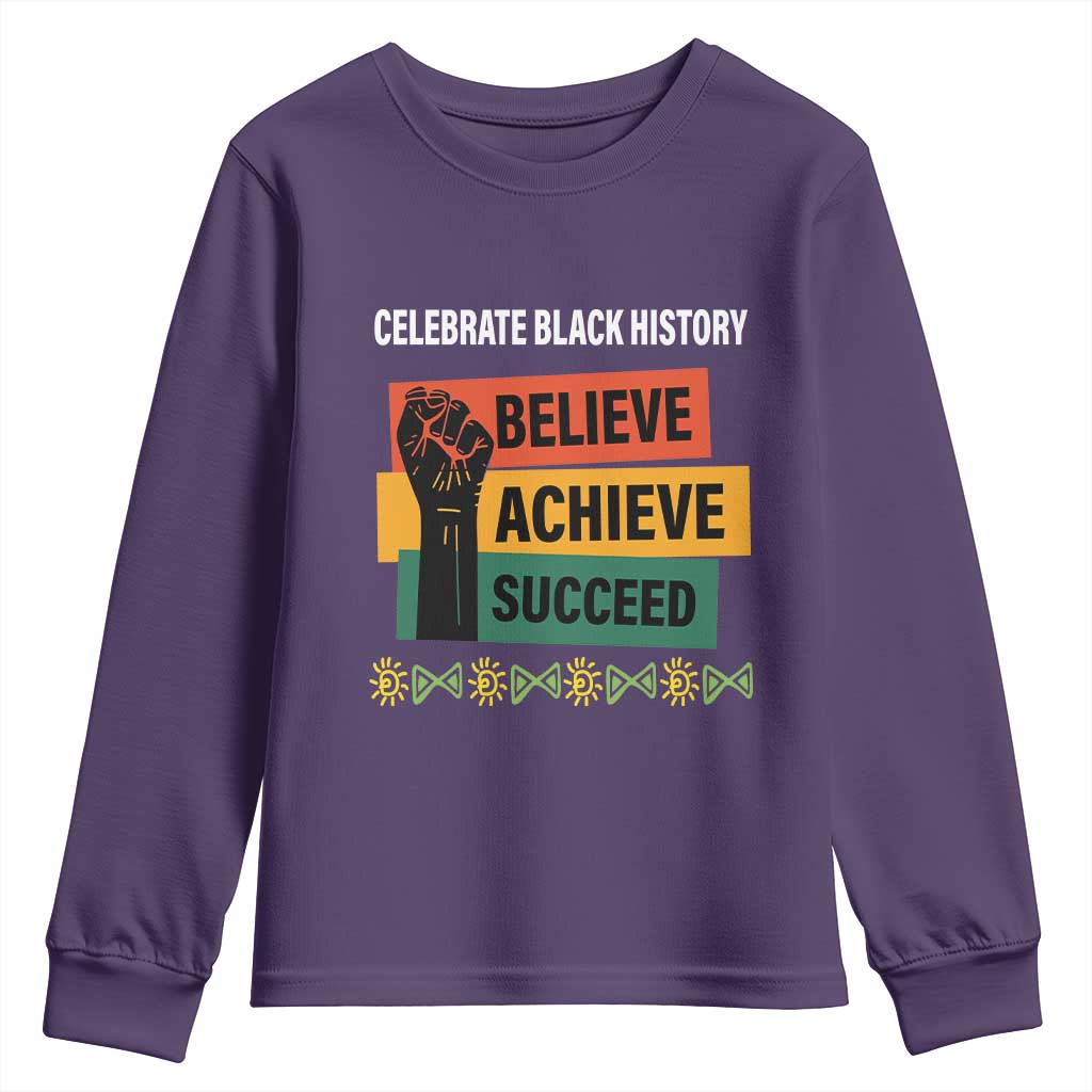 Black History Month Youth Sweatshirt Believe Achieve Succeed African Americans Melanin Pride TS09