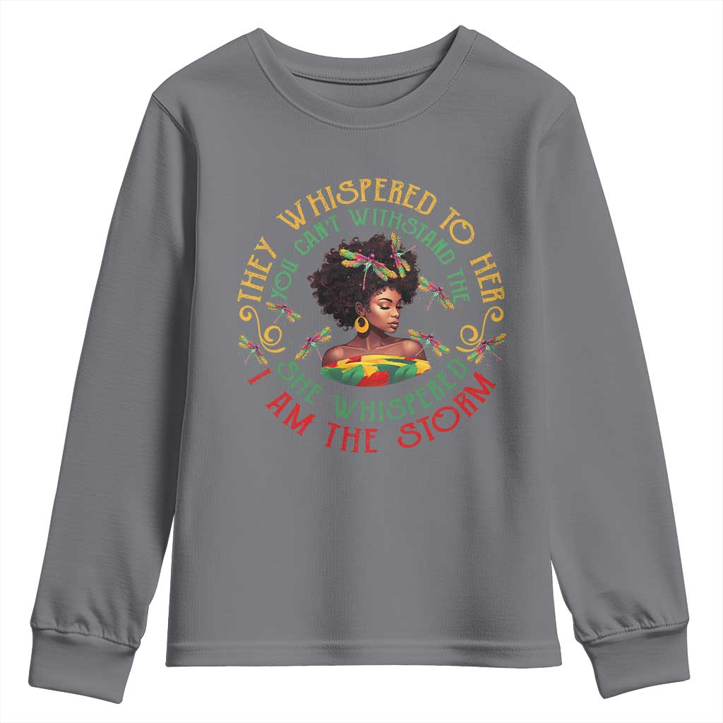 African Women Black History Month Youth Sweatshirt Dragon Fly She Whispered Back I Am The Storm TS09