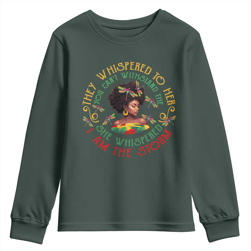 African Women Black History Month Youth Sweatshirt Dragon Fly She Whispered Back I Am The Storm TS09