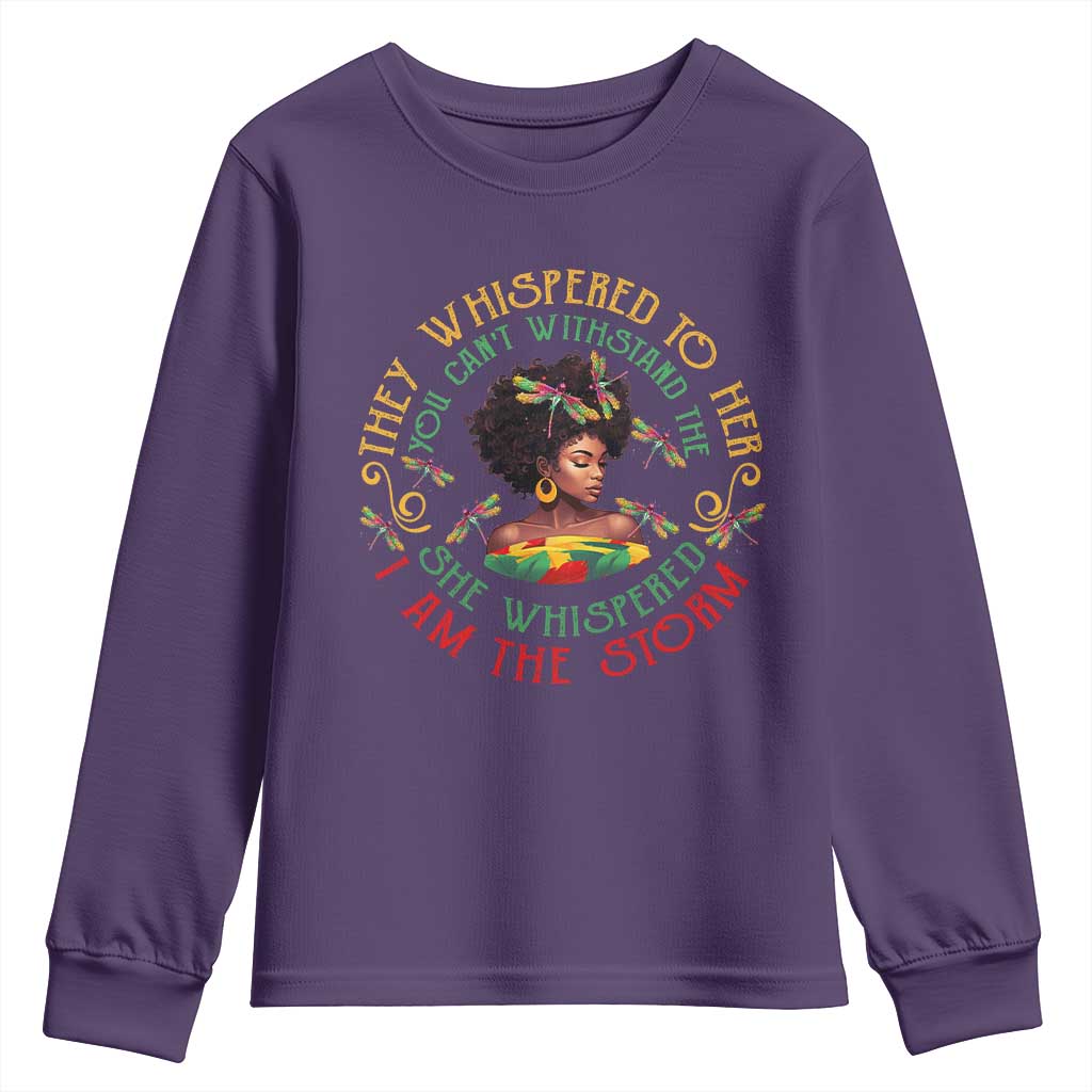 African Women Black History Month Youth Sweatshirt Dragon Fly She Whispered Back I Am The Storm TS09