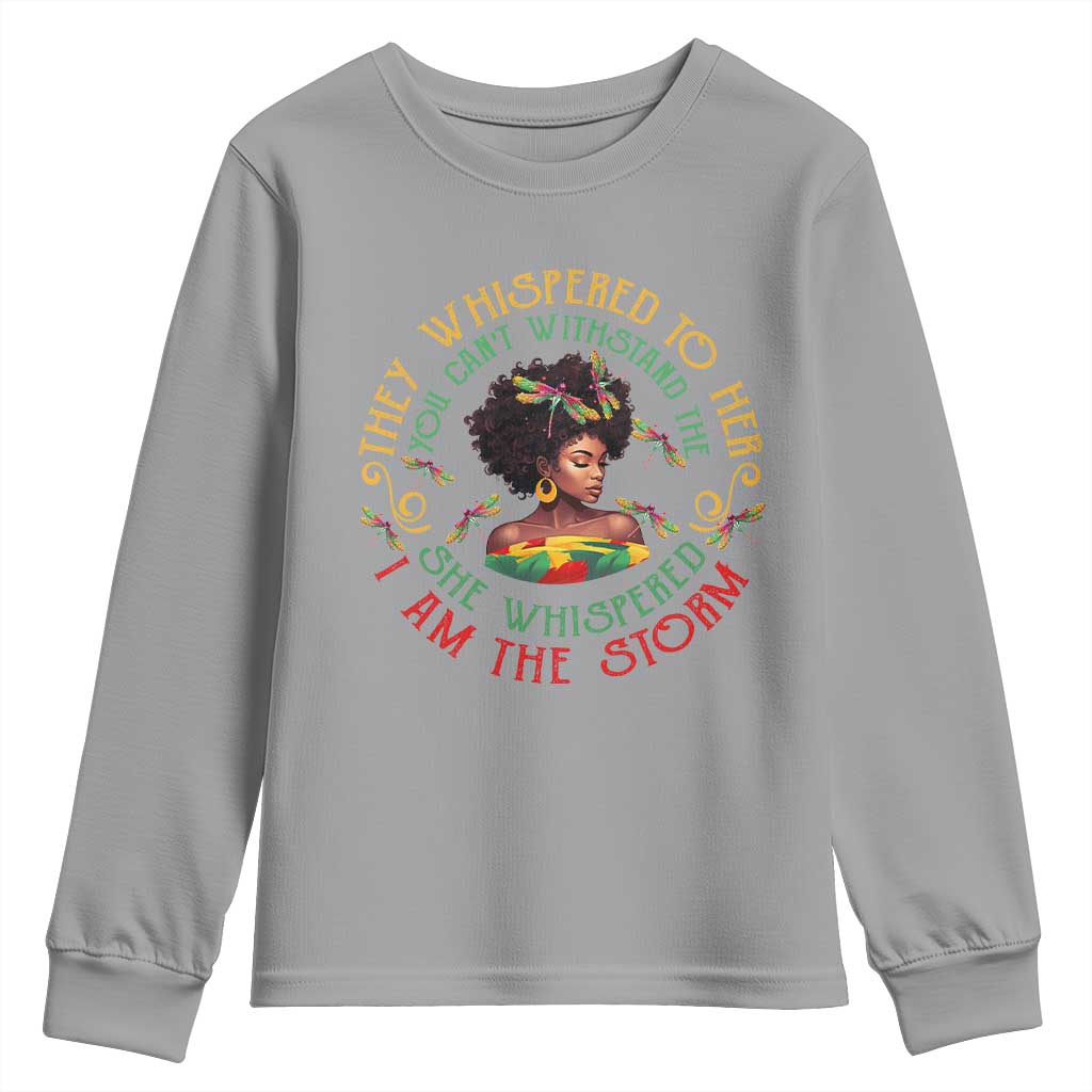 African Women Black History Month Youth Sweatshirt Dragon Fly She Whispered Back I Am The Storm TS09