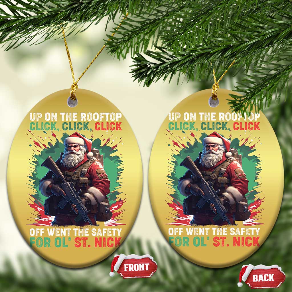 Xmas Veteran Christmas Ornament Up On The Rooftop Click Click Click Santa Patriotic TS09