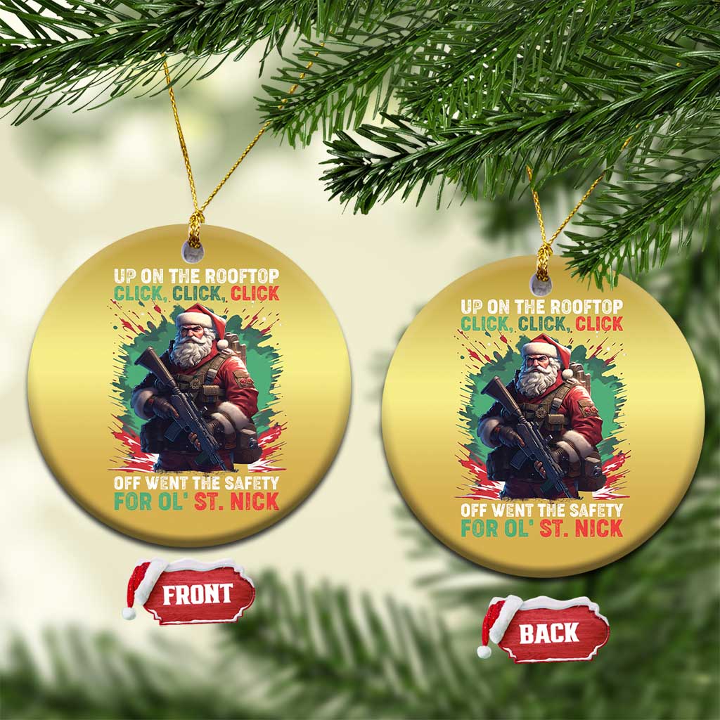 Xmas Veteran Christmas Ornament Up On The Rooftop Click Click Click Santa Patriotic TS09
