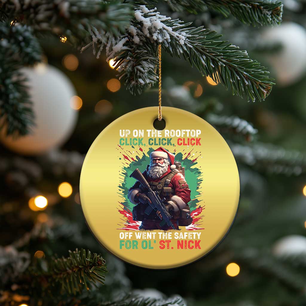 Xmas Veteran Christmas Ornament Up On The Rooftop Click Click Click Santa Patriotic TS09