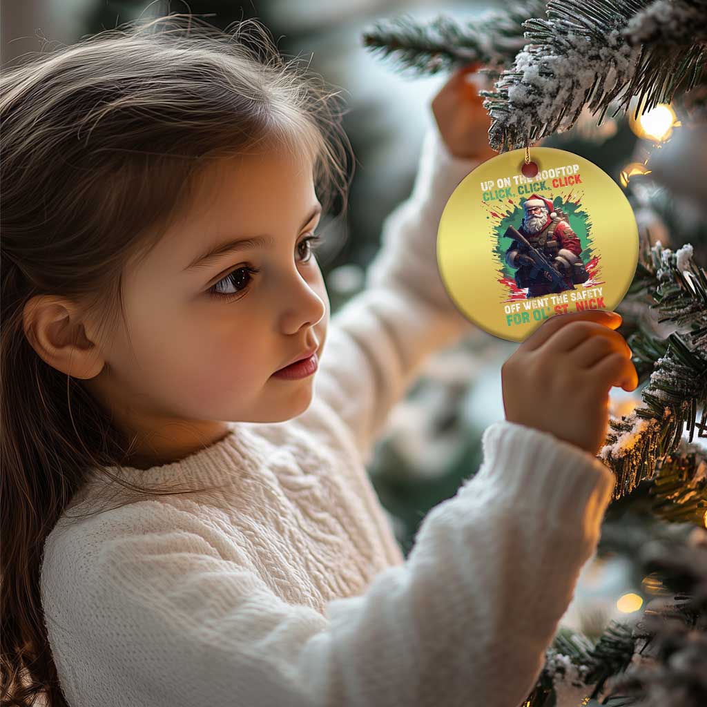 Xmas Veteran Christmas Ornament Up On The Rooftop Click Click Click Santa Patriotic TS09
