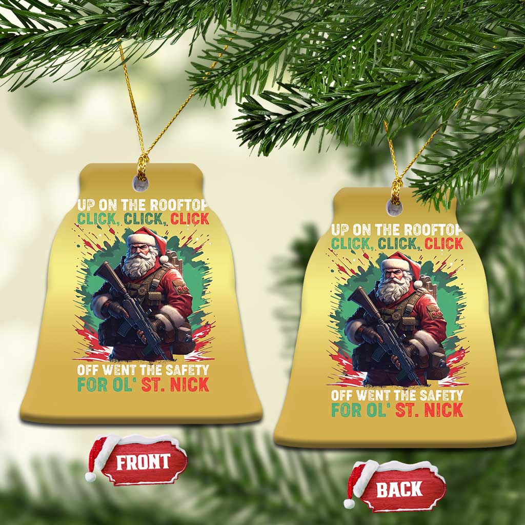 Xmas Veteran Christmas Ornament Up On The Rooftop Click Click Click Santa Patriotic TS09
