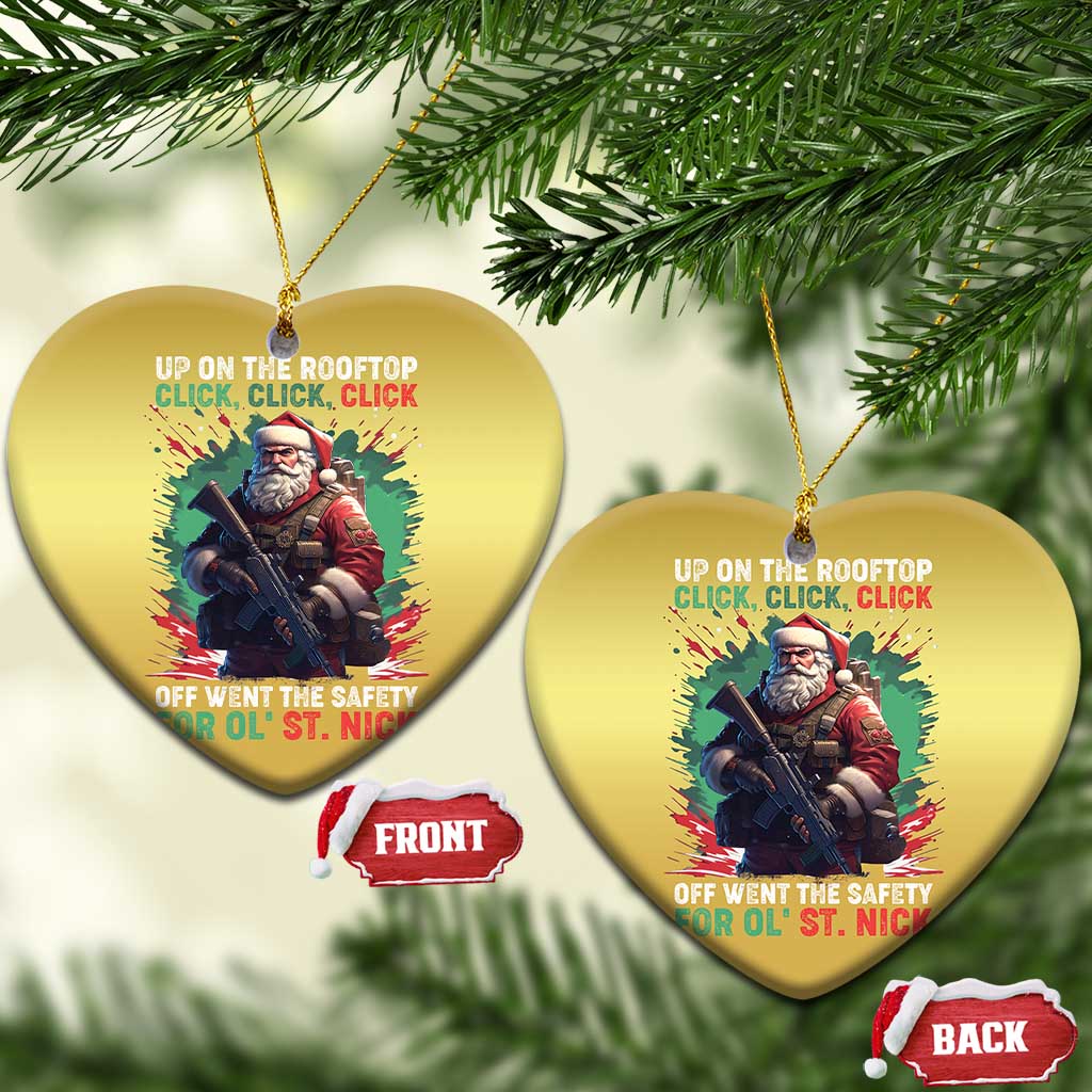 Xmas Veteran Christmas Ornament Up On The Rooftop Click Click Click Santa Patriotic TS09