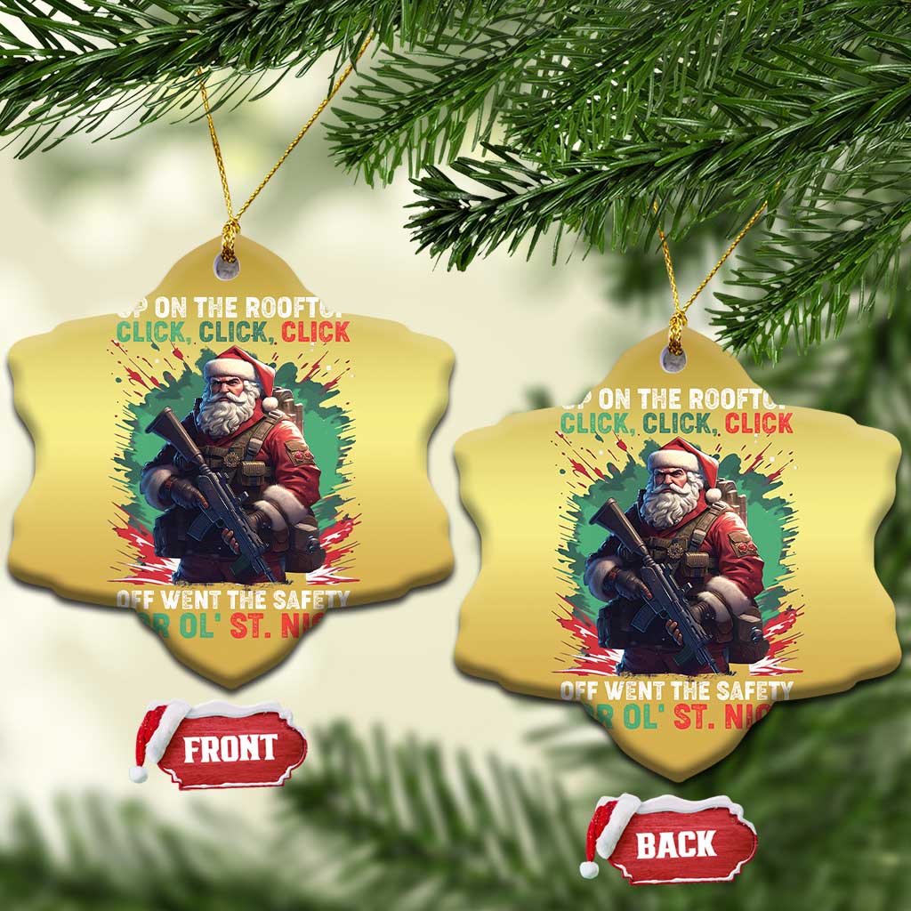 Xmas Veteran Christmas Ornament Up On The Rooftop Click Click Click Santa Patriotic TS09