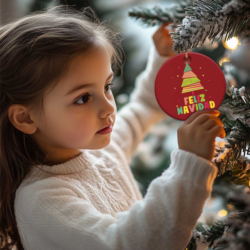 Feliz Navidad Colorful Xmas Tree Spanish Christmas Ornament TS09