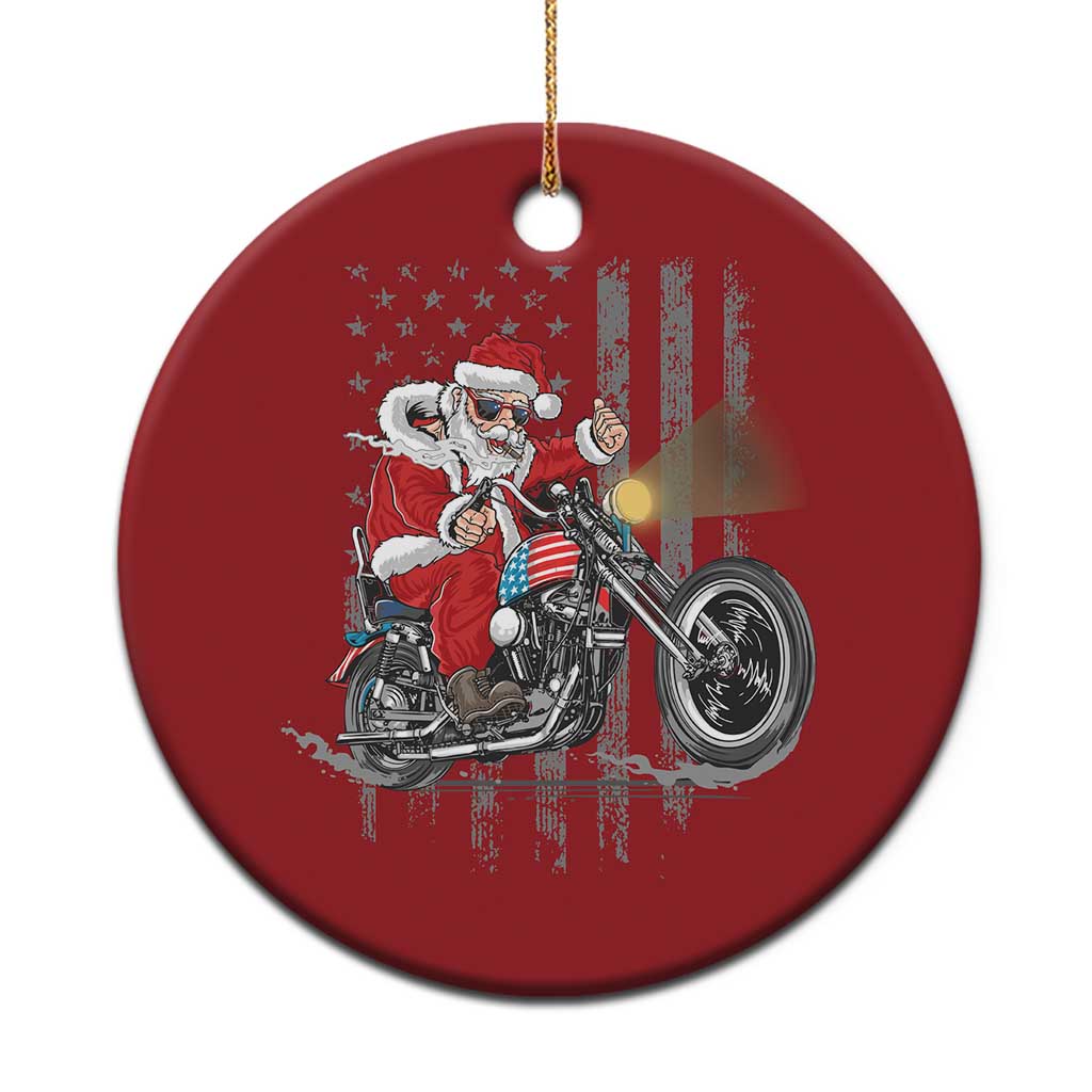 Christmas Santa Riding Motorbike Patriotic USA Christmas Ornament TS09