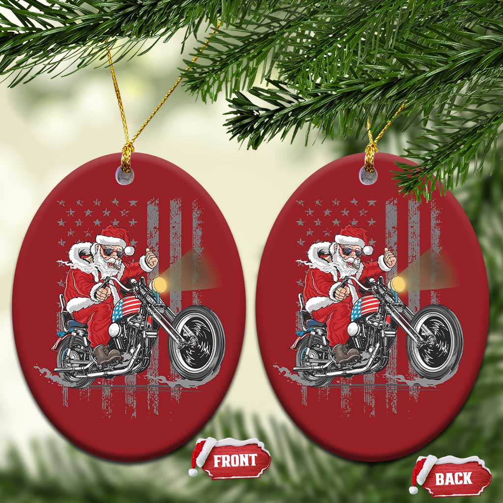 Christmas Santa Riding Motorbike Patriotic USA Christmas Ornament TS09