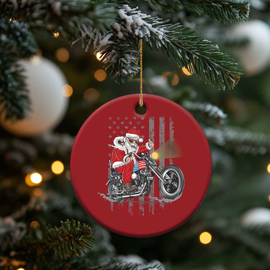 Christmas Santa Riding Motorbike Patriotic USA Christmas Ornament TS09