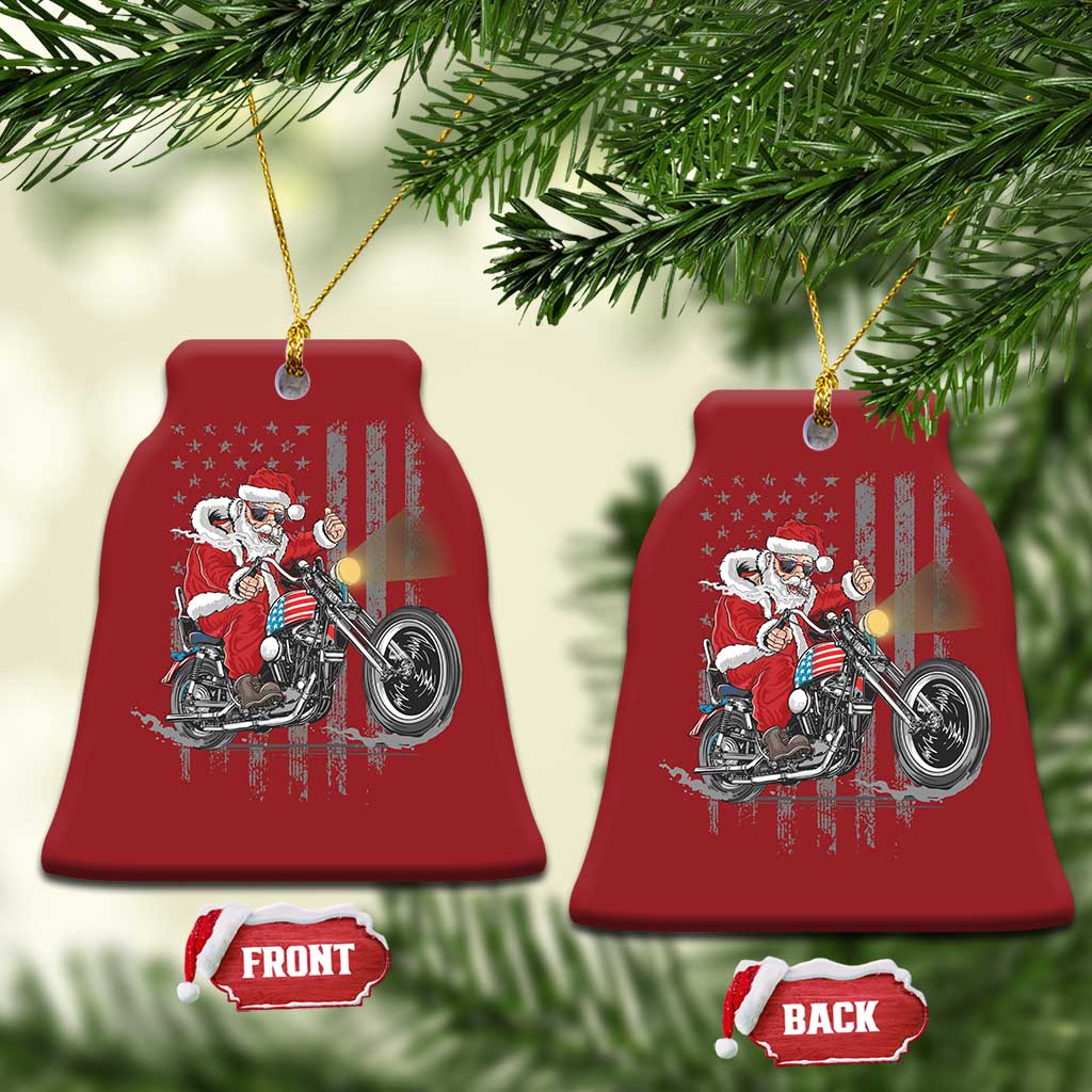 Christmas Santa Riding Motorbike Patriotic USA Christmas Ornament TS09