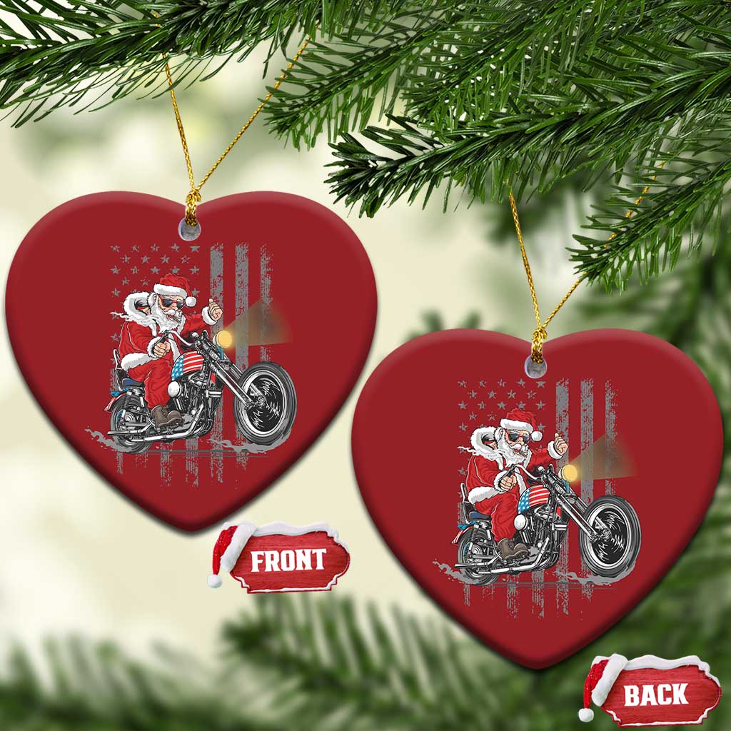 Christmas Santa Riding Motorbike Patriotic USA Christmas Ornament TS09