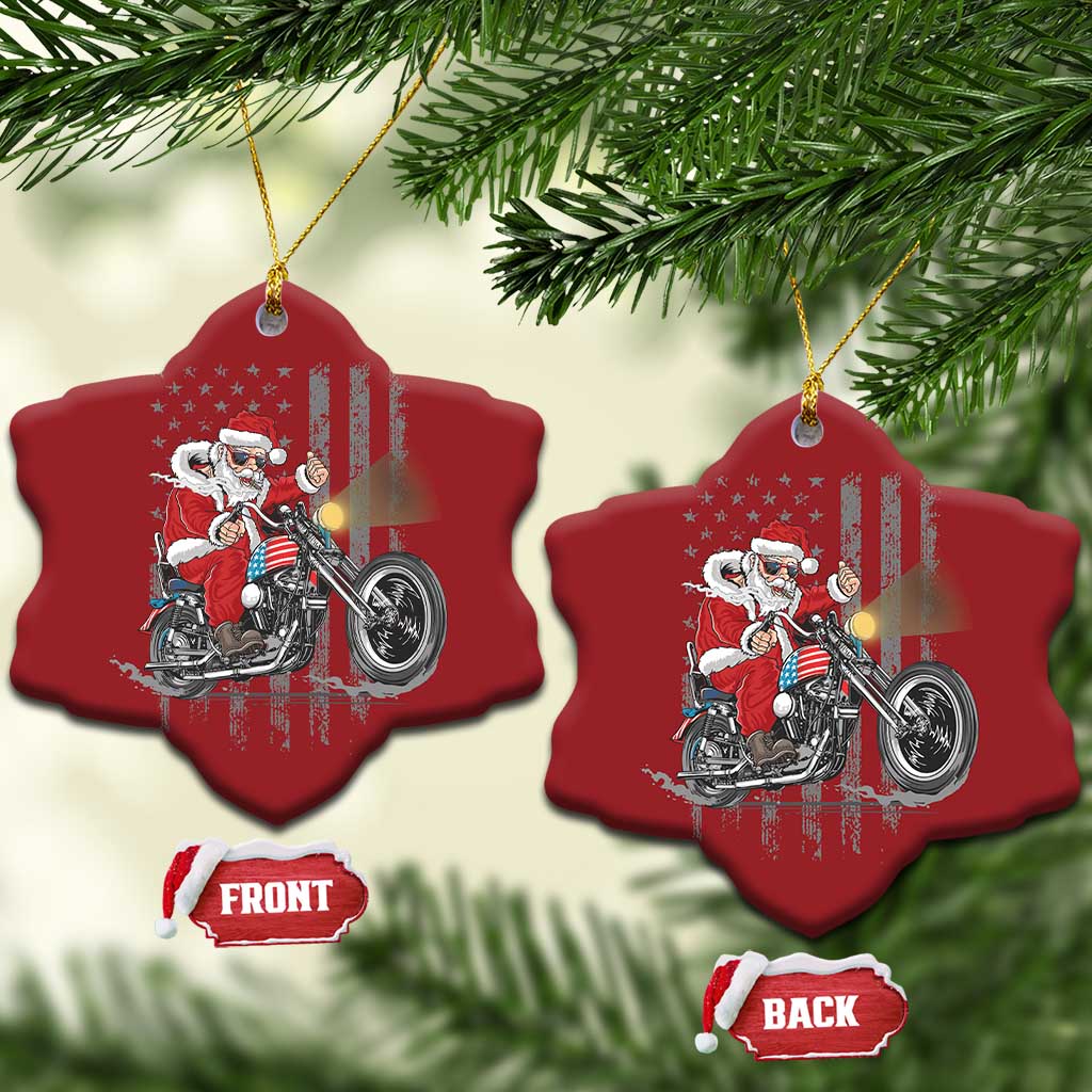Christmas Santa Riding Motorbike Patriotic USA Christmas Ornament TS09