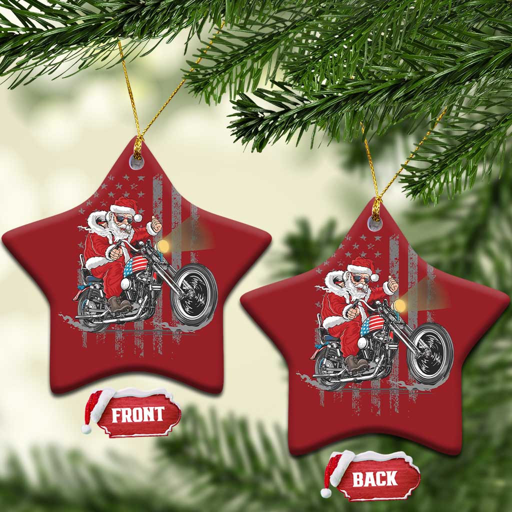 Christmas Santa Riding Motorbike Patriotic USA Christmas Ornament TS09