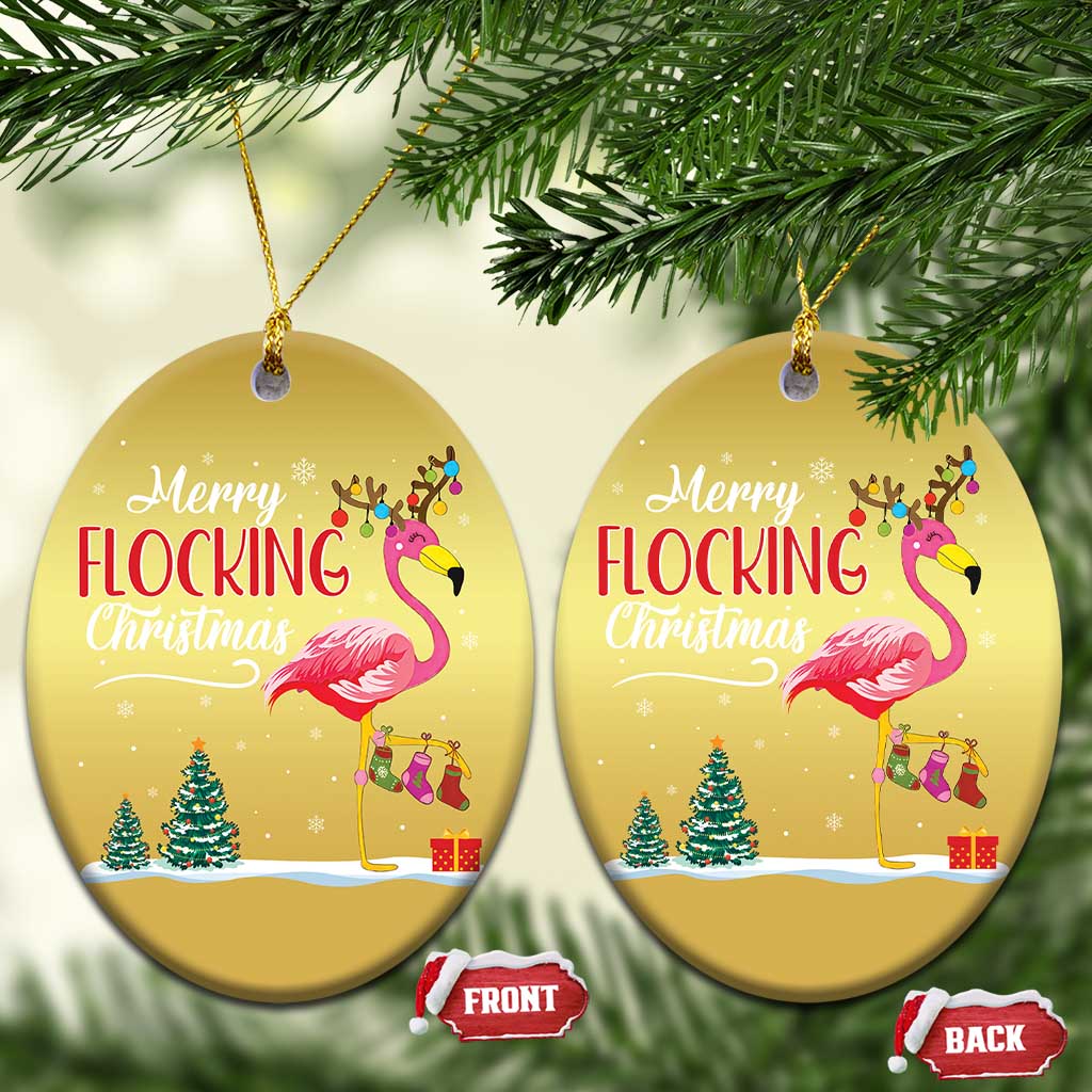 Merry Flocking Xmas Pink Flamingo Christmas Ornament TS09
