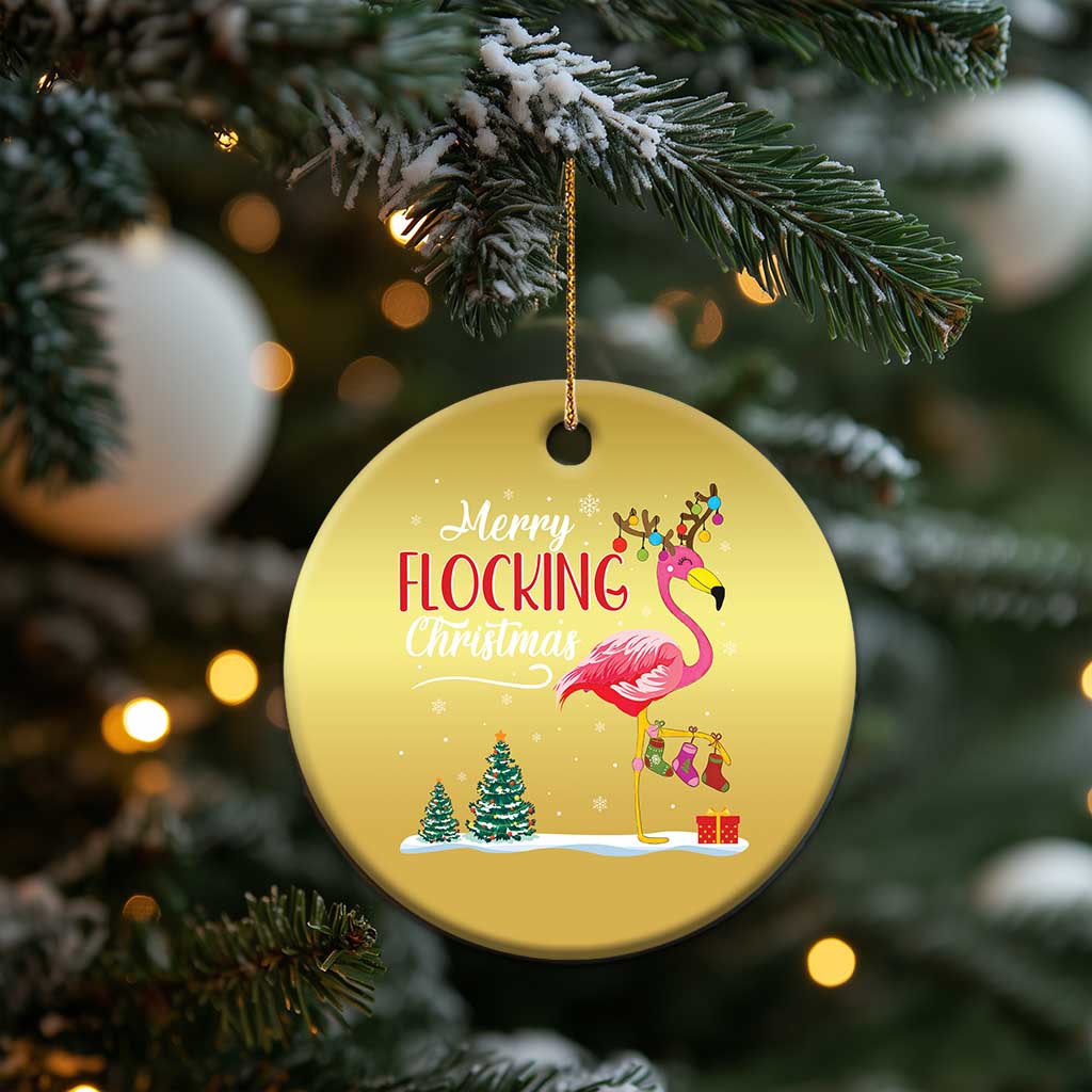 Merry Flocking Xmas Pink Flamingo Christmas Ornament TS09