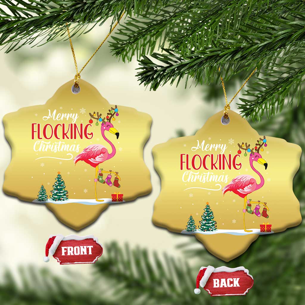 Merry Flocking Xmas Pink Flamingo Christmas Ornament TS09
