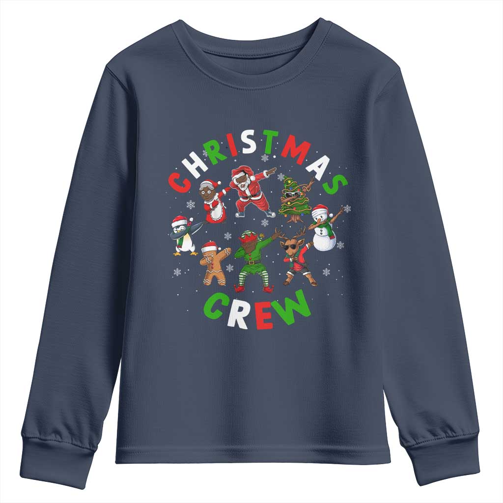 Christmas Crew Youth Sweatshirt Black African American Santa Reindeer Snowman Dabbing TS09