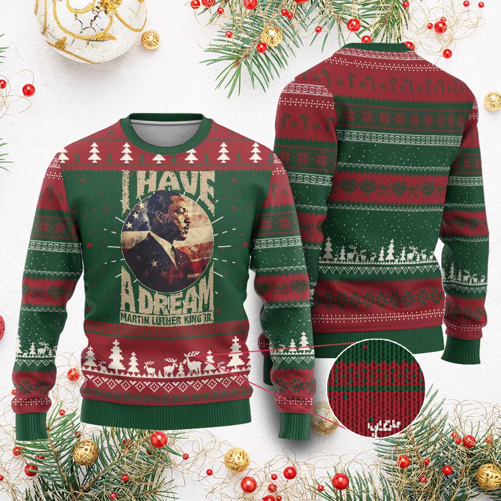 Martin Luther King Jr Ugly Christmas Sweater I Have A Dream American Flag MLK Day Black History TS09