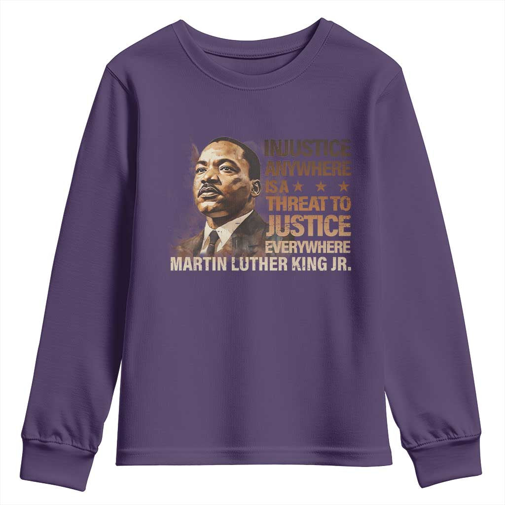 Martin Luther King Jr Youth Sweatshirt Injustice Anywhere Is A Threat To Justice Everywhere MLK Day TS09