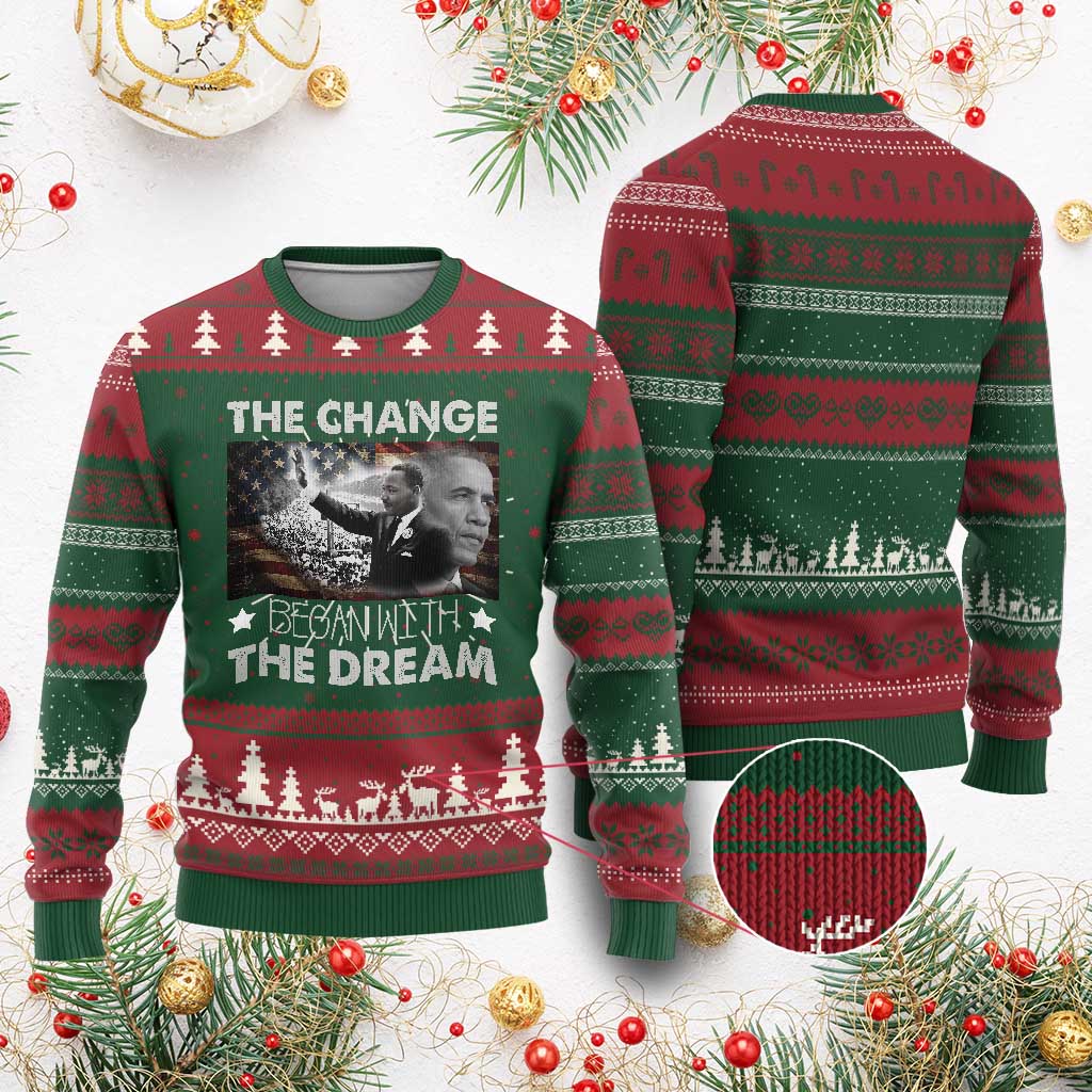 Obama MLK Ugly Christmas Sweater The Change Began With The Dream TS09