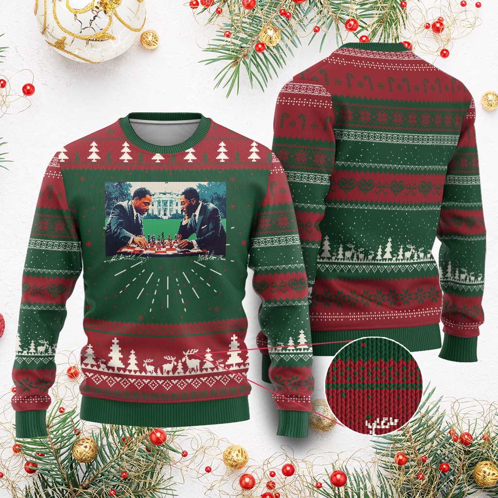 Martin Luther King Jr Malcolm X Ugly Christmas Sweater Playing Chess White House Black History TS09