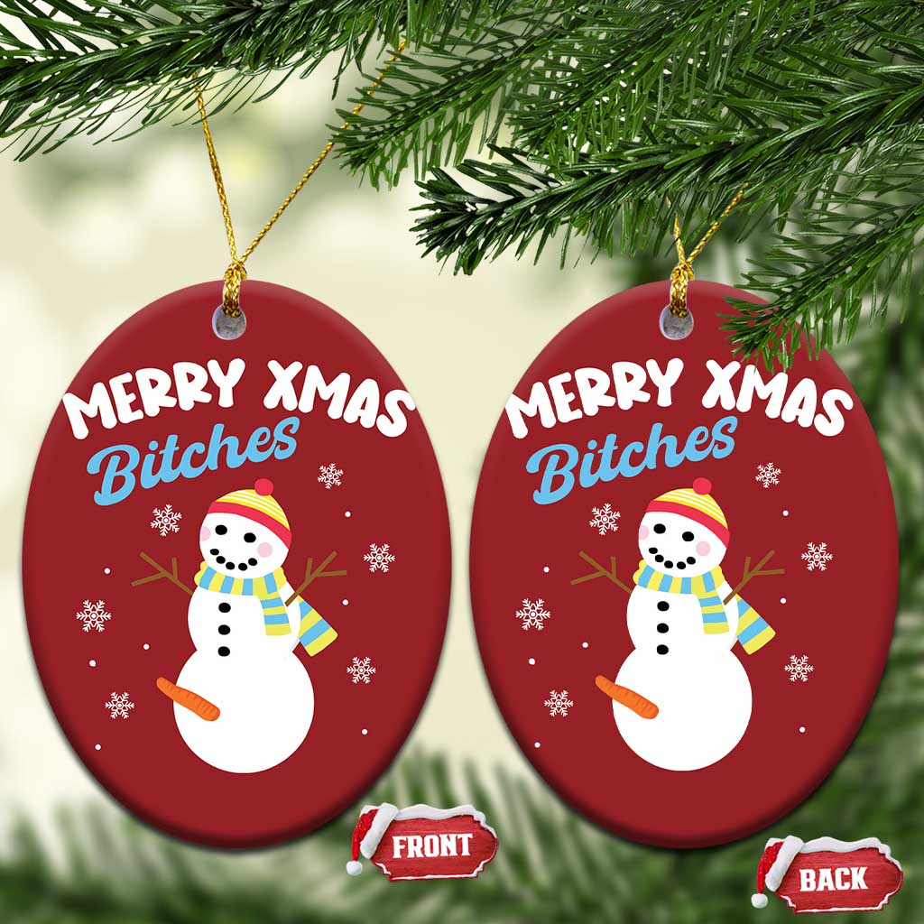 Merry Xmas Bitches Christmas Ornament Naughty Dirty Carrot Snowman TS09