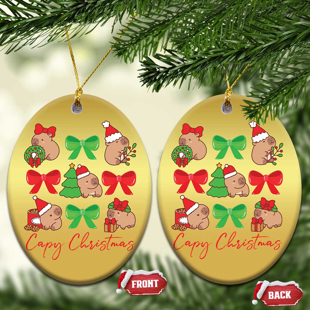 Funny Capybara Xmas Christmas Ornament Cute Capy Coquette Bow TS09