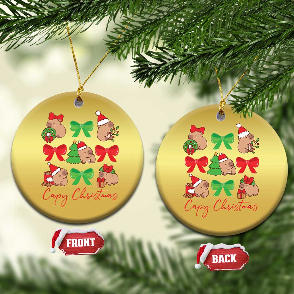 Funny Capybara Xmas Christmas Ornament Cute Capy Coquette Bow TS09