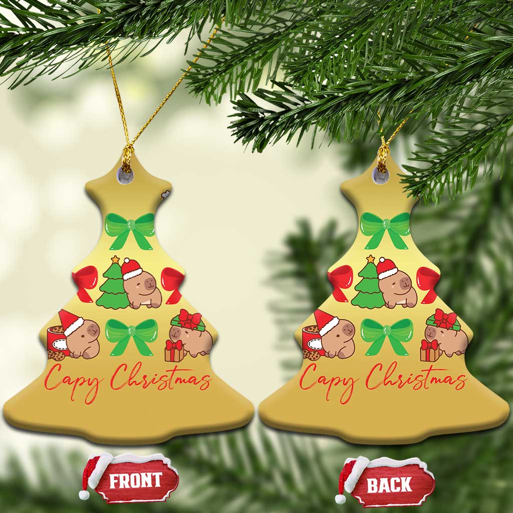 Funny Capybara Xmas Christmas Ornament Cute Capy Coquette Bow TS09