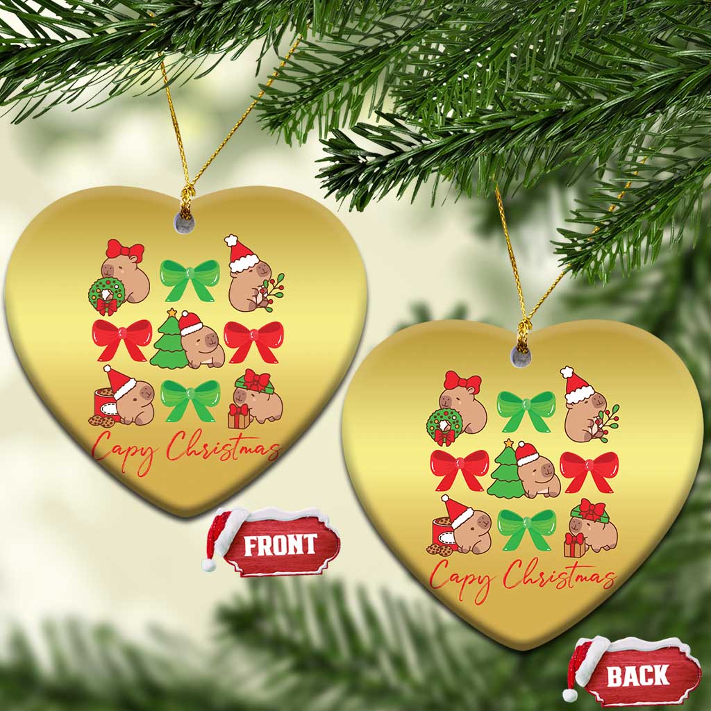 Funny Capybara Xmas Christmas Ornament Cute Capy Coquette Bow TS09