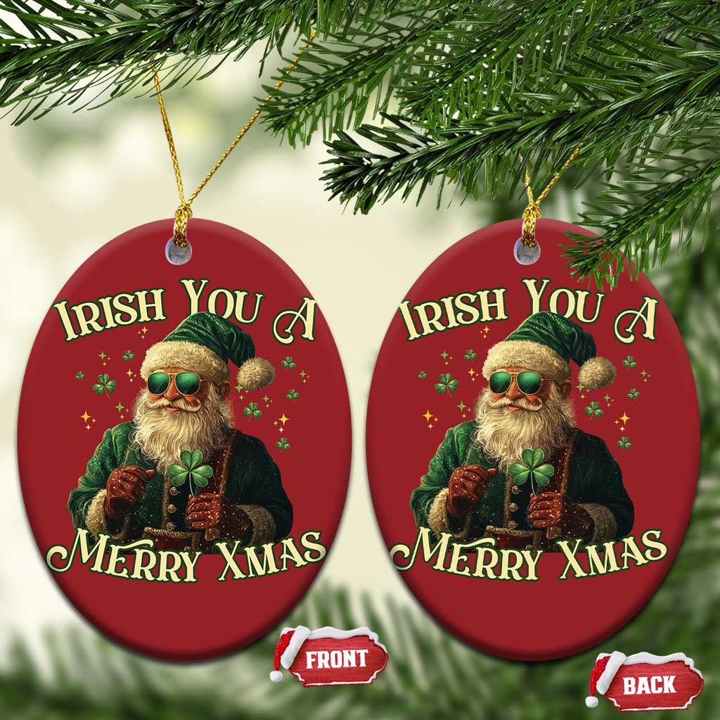 Irish You A Merry Xmas Christmas Ornament Shamrock Santa Ireland Lucky TS09