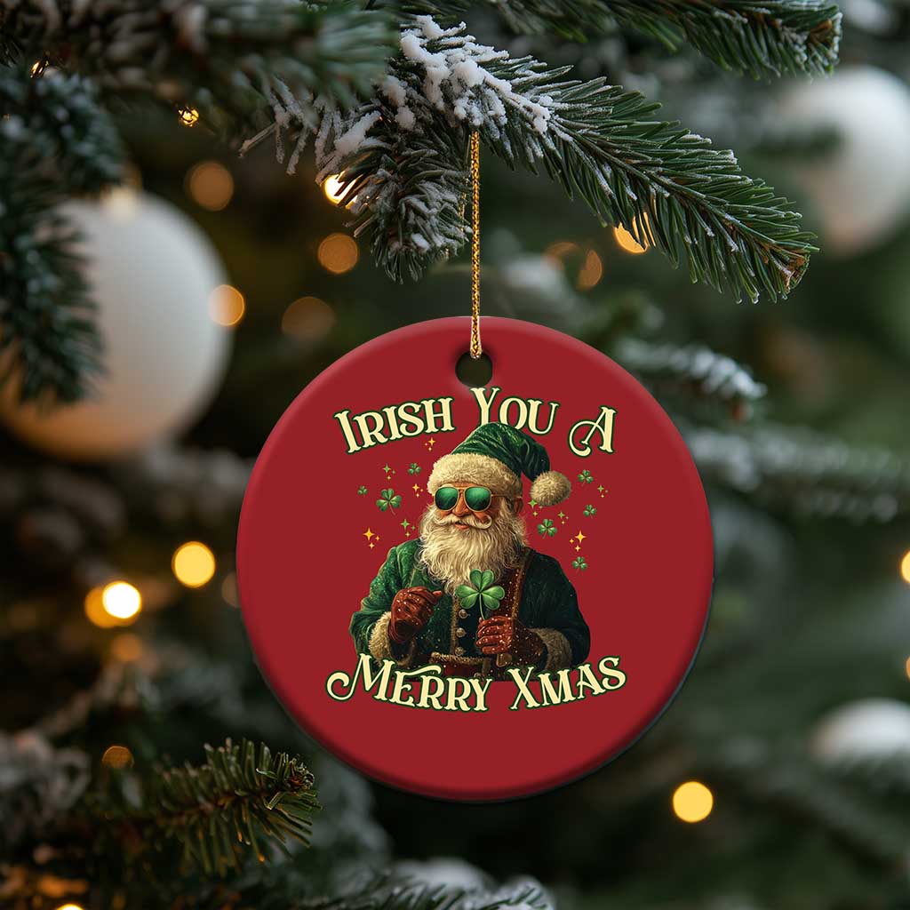 Irish You A Merry Xmas Christmas Ornament Shamrock Santa Ireland Lucky TS09