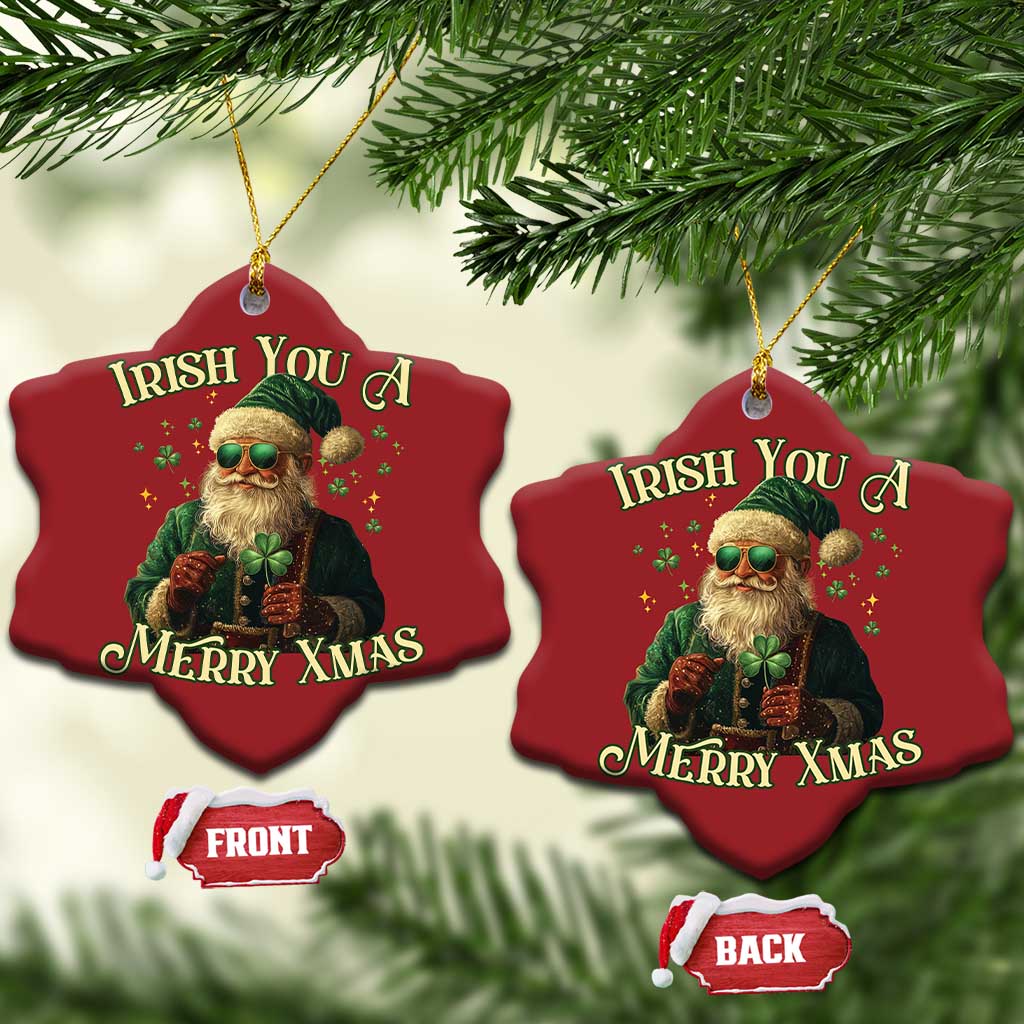 Irish You A Merry Xmas Christmas Ornament Shamrock Santa Ireland Lucky TS09