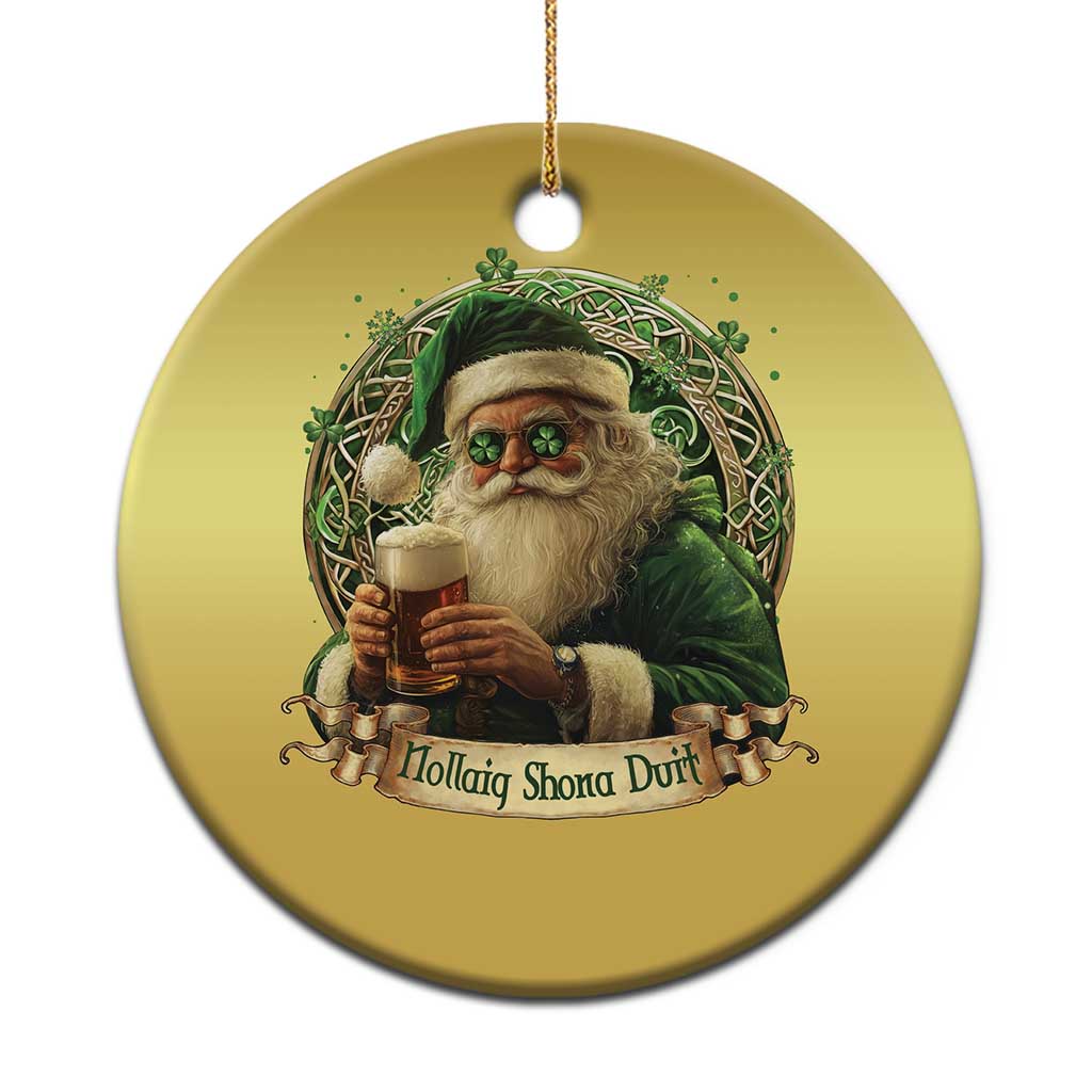 Irish Xmas Christmas Ornament Nollaig Shona Duit Shamrock Santa Drinking Beer TS09
